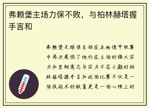 弗赖堡主场力保不败，与柏林赫塔握手言和